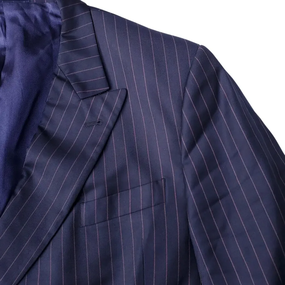 Joseph Abboud 2 Pc Suit Double Breasted Wool Navy Blue Pink Pinstripe 48R 40x28